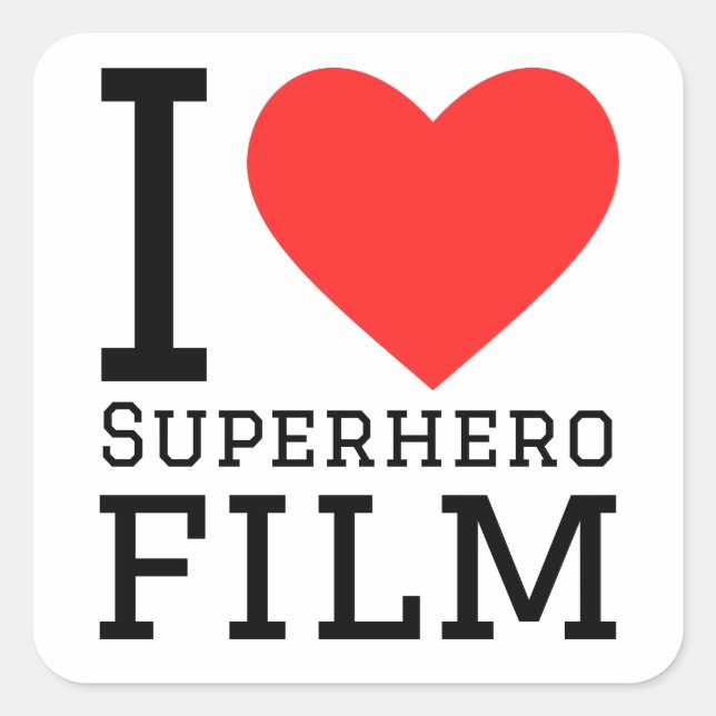 I Liebe Superhelden Film Quadratischer Aufkleber (Vorderseite)
