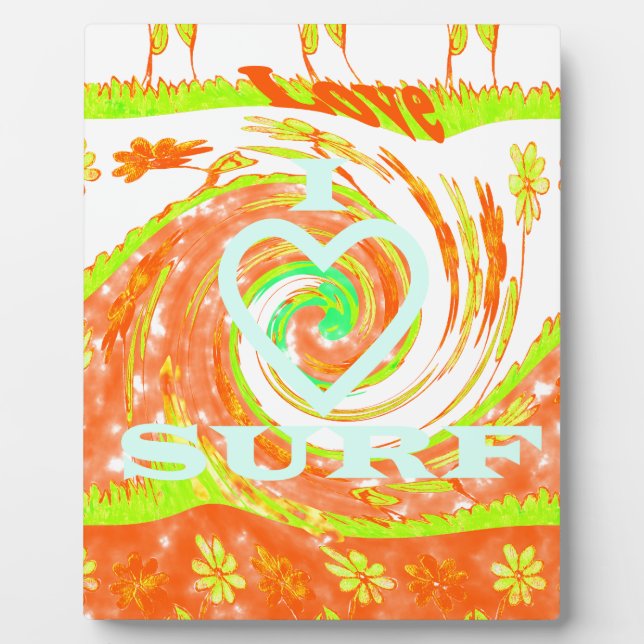 I Liebe Surf: Schönes Blumengestein mit Cooler Tex Fotoplatte (Vorderseite)