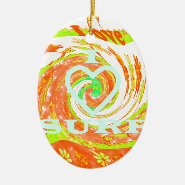 I Liebe Surf: Schönes Blumengestein mit Cooler Tex Keramik Ornament (Vorne)