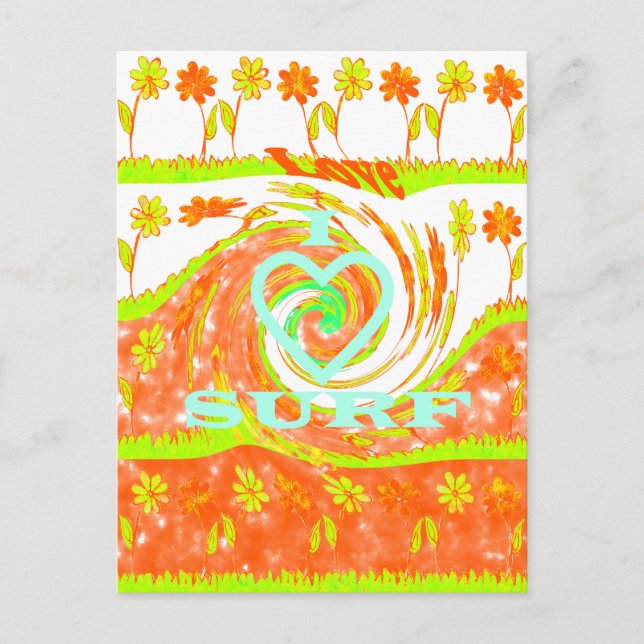 I Liebe Surf: Schönes Blumengestein mit Cooler Tex Postkarte (Vorderseite)