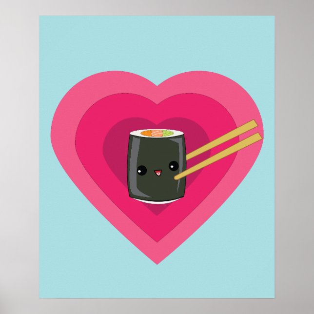 I Liebe Sushi Kawaii Sushi Roll Poster (Vorne)