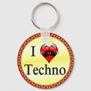 I Liebe Techno Mit einem lustigen roten Herz singe Schlüsselanhänger