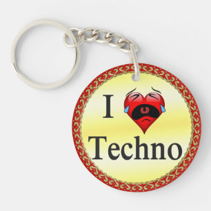 I Liebe Techno Mit einem lustigen roten Herz singe Schlüsselanhänger