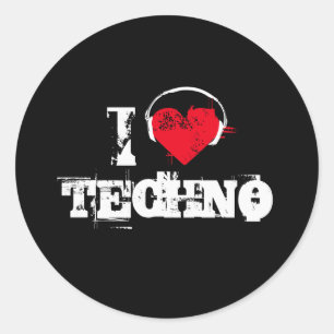 I Liebe Techno Runder Aufkleber