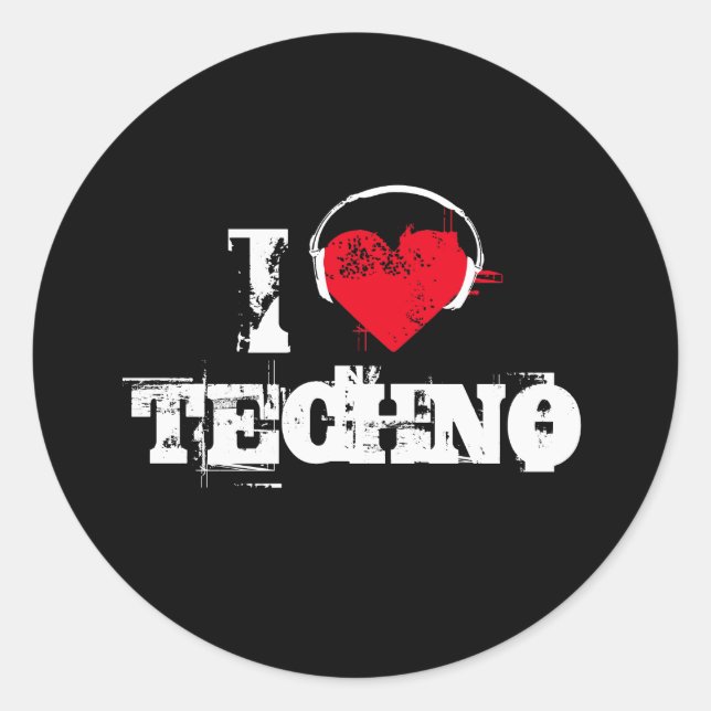 I Liebe Techno Runder Aufkleber (Vorderseite)