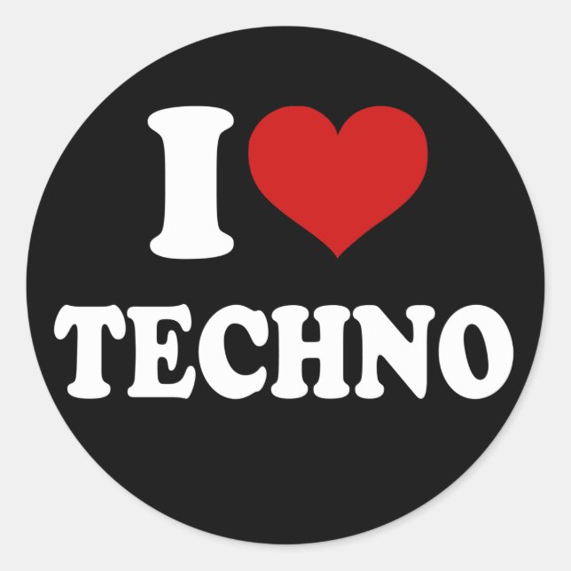 I Liebe Techno Runder Aufkleber (Vorderseite)