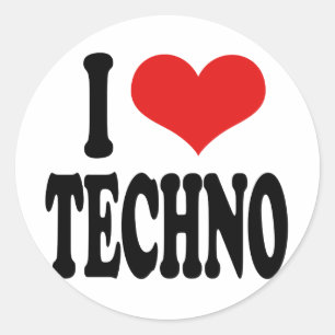 I Liebe Techno Runder Aufkleber