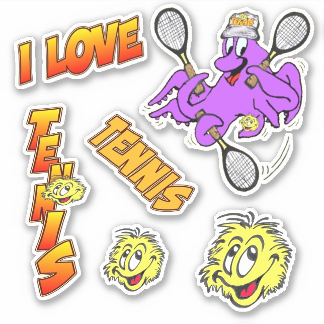 I Liebe Tennis Cartoon Sticker Set (Vorderseite)