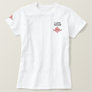 I Liebe Tennis Deep Pink Monogram Besticktes T-Shirt