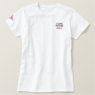 I Liebe Tennis Rosa Monogramm Name Besticktes T-Shirt