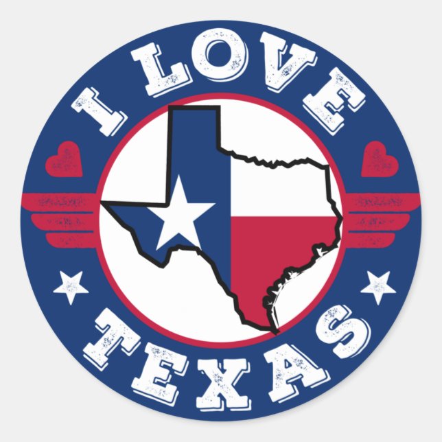 I Liebe Texas Staat Karte und Flagge Runder Aufkleber (Vorderseite)