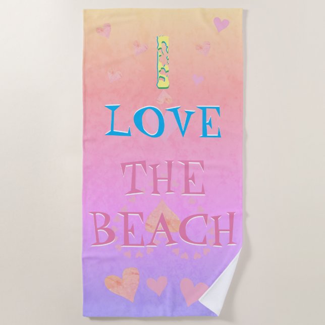 "I Liebe the beach" Sonnenaufgang & Herz Strandtuch (Vorderseite)
