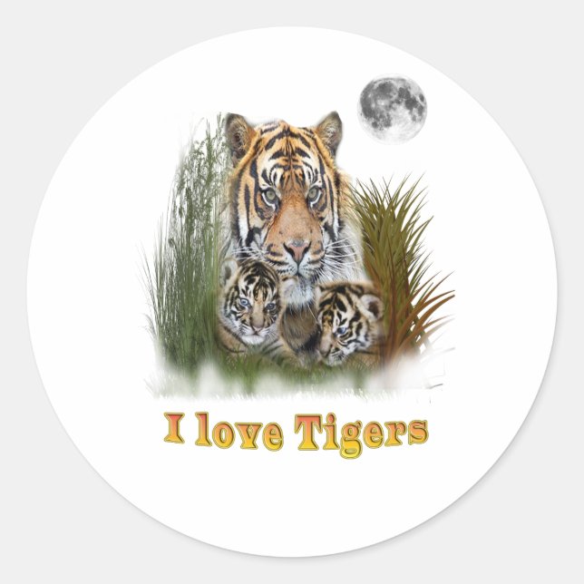 I Liebe Tigers Runder Aufkleber (Vorderseite)