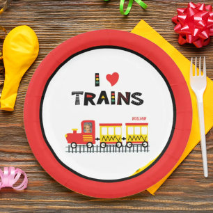 I Liebe Train Colorful Kids Foto und Name Party Pappteller