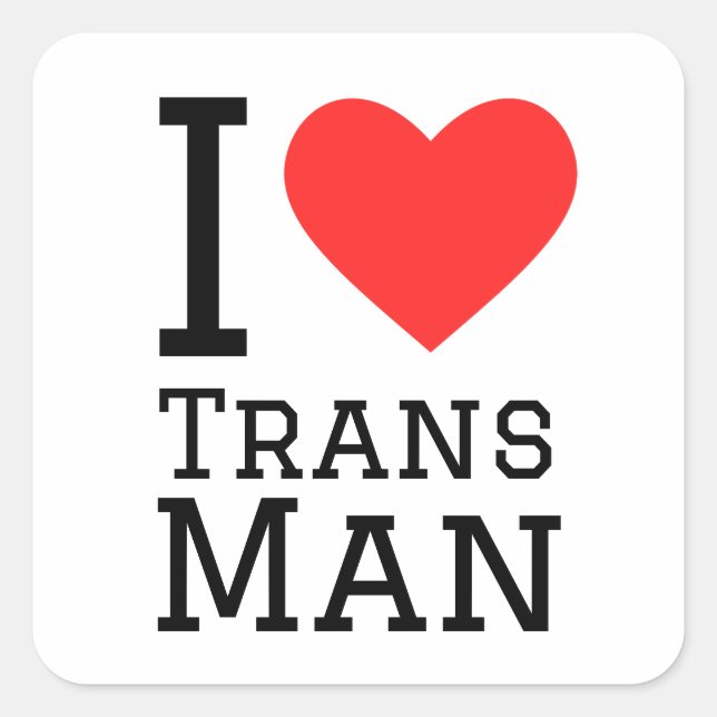 I Liebe trans Quadratischer Aufkleber (Vorderseite)