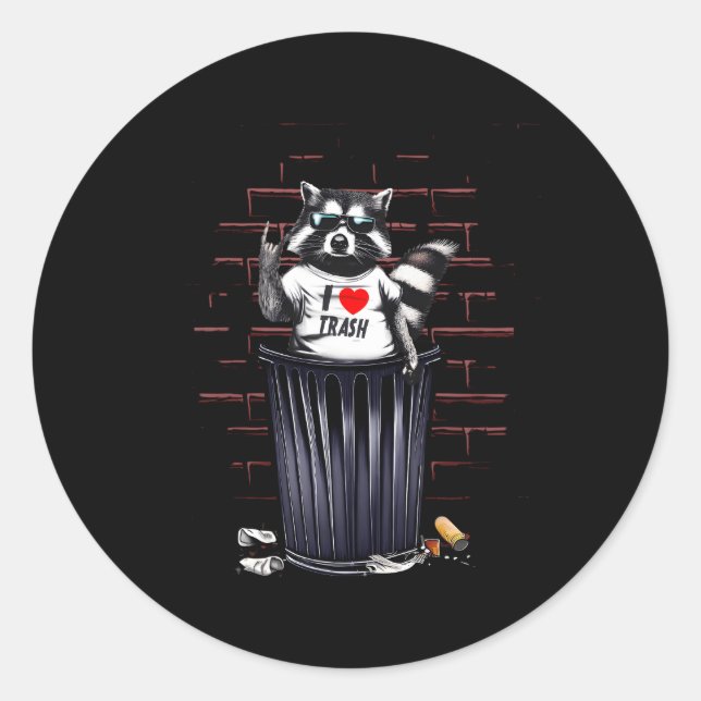 I Liebe Trash Raccoon Trash Panda Runder Aufkleber (Vorderseite)
