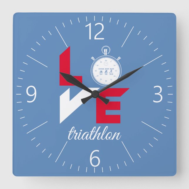 I Liebe Triathlon Quadratische Wanduhr (Vorderseite)