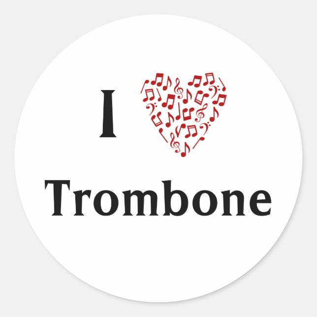 I Liebe Trombone Rotes Herz Musiknoten Runder Aufkleber (Vorderseite)