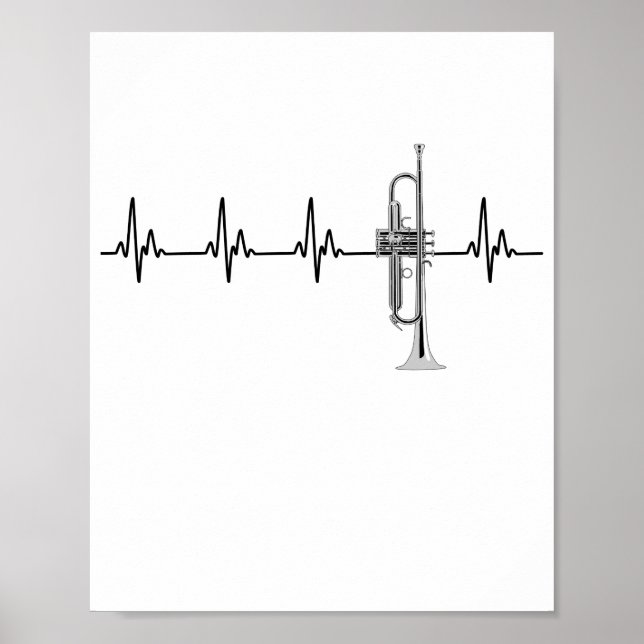 I Liebe Trumpet EKG Heartbeat Line Poster (Vorne)