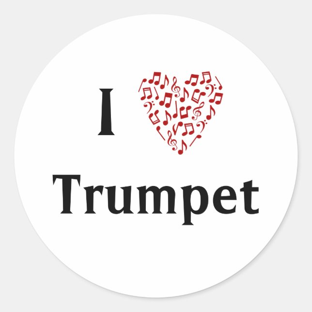 I Liebe Trumpet Red Heart of Musiknotens Runder Aufkleber (Vorderseite)