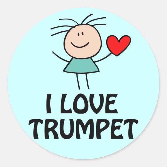 I Liebe Trumpet Strichmännchen Music Gift Runder Aufkleber (Vorderseite)