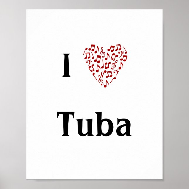 I Liebe Tuba Rotes Herz Musiknoten Poster (Vorne)