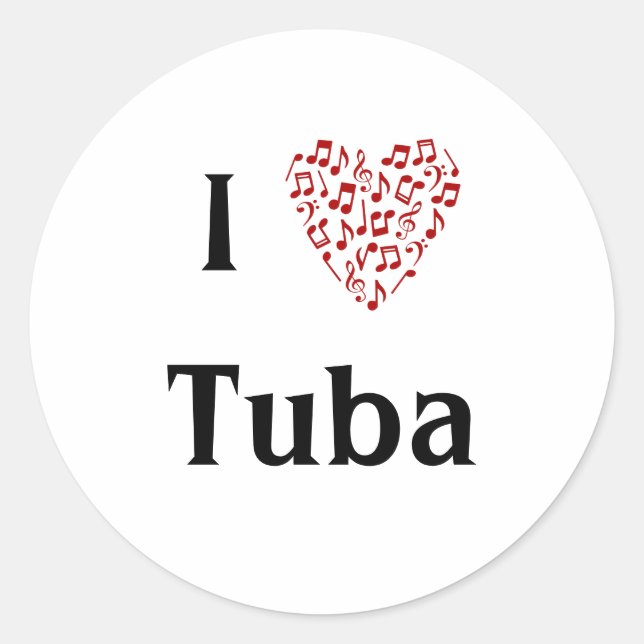 I Liebe Tuba Rotes Herz Musiknoten Runder Aufkleber (Vorderseite)
