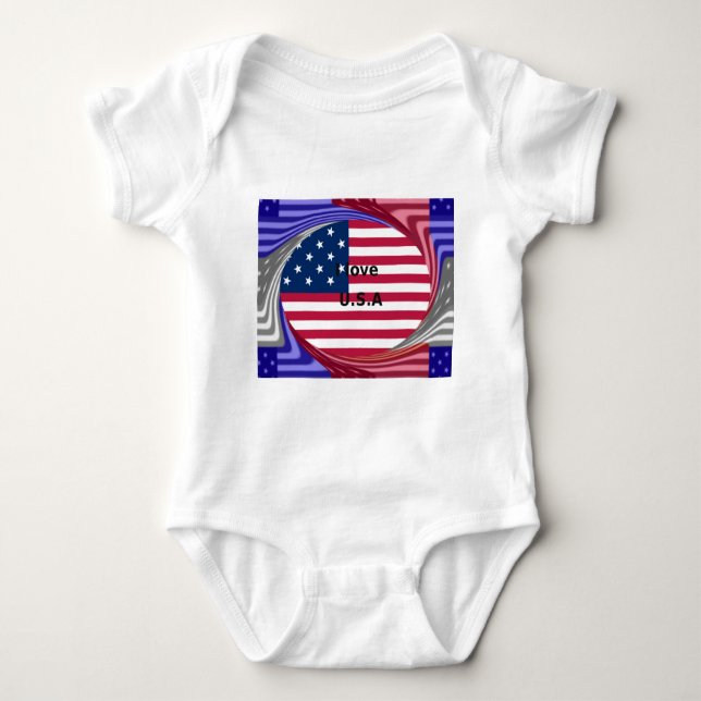 I Liebe U.S.A. Swirl: Patriotische Herzkunst Print Baby Strampler (Vorderseite)
