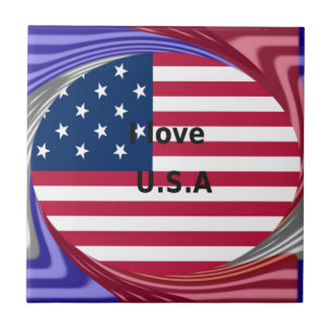 I Liebe U.S.A. Swirl: Patriotische Herzkunst Print Fliese