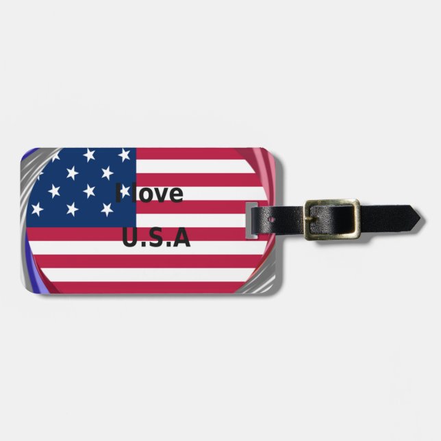 I Liebe U.S.A. Swirl: Patriotische Herzkunst Print Gepäckanhänger (Vorderseite horizontal)