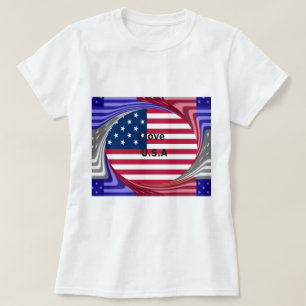 I Liebe U.S.A. Swirl: Patriotische Herzkunst Print T-Shirt