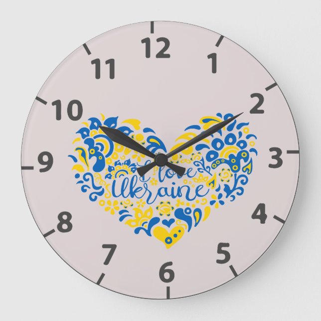 I. Liebe Ukraine inspirierendes Zitatherz Große Wanduhr (Vorderseite)