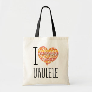 I Liebe Ukulele Orange Mandala Herz Tragetasche