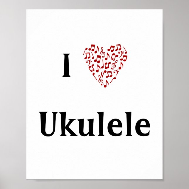 I Liebe Ukulele Rotes Herz Musiknoten Poster (Vorne)