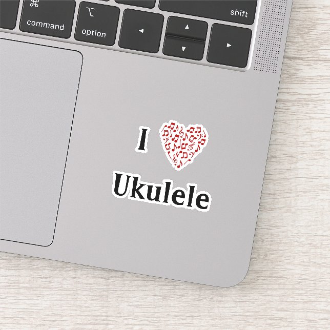 I Liebe Ukulele Rotes Herz Musiknoten Vinyl Aufkleber (Ausschnitt)
