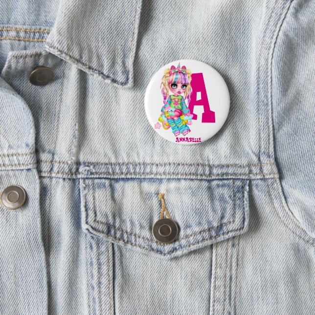 I Liebe Unicorns Kawaii Chibi Girl Button (Beispiel)