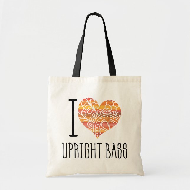 I Liebe Upright Bass Orange Mandala Herz Tragetasche (Vorne)