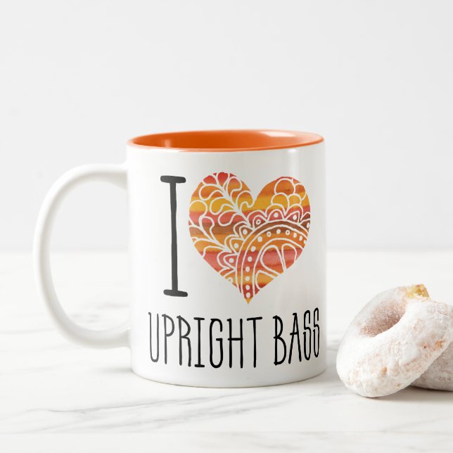 I Liebe Upright Bass Orange Mandala Herz Zweifarbige Tasse (Mit Donut)