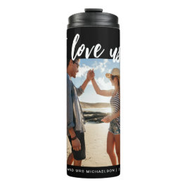 I Liebe us Script Foto Schwarz-Weiß Thermosbecher