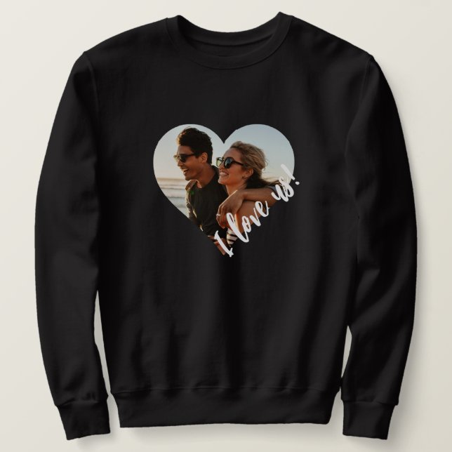 I Liebe us Script Heart Foto Black Sweatshirt (Design vorne)