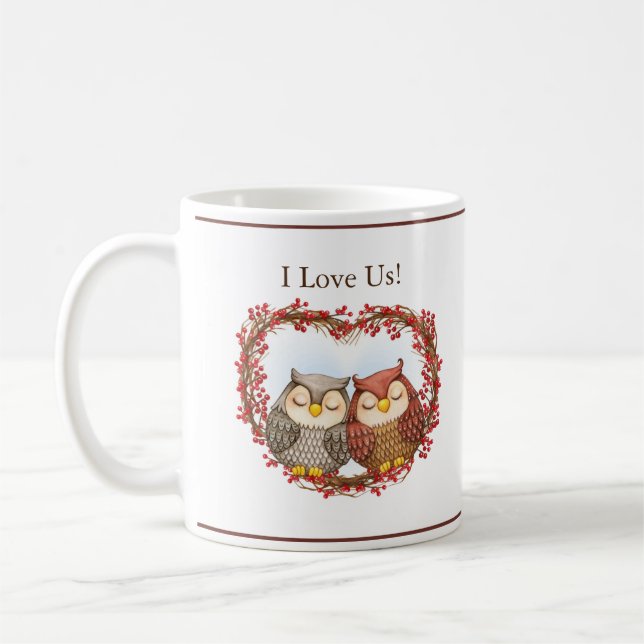 I Liebe Us Typografie Woodland Owls Niedlich Kaffeetasse (Links)