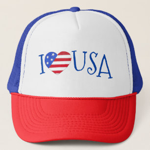I Liebe USA Patriotic 4. Juli American Flag Heart Truckerkappe