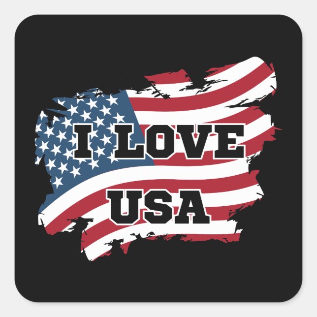 I LIEBE USA QUADRATISCHER AUFKLEBER (Vorderseite)