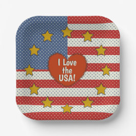 I Liebe USA - Rote, Weiße, Blaue Polka-Dot-Flagge Pappteller