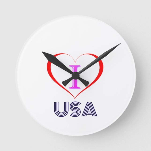 I LIEBE USA RUNDE WANDUHR (Vorderseite)
