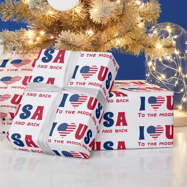 I Liebe USA Sondertext Blau und Rot Geschenkpapier (Feiertage)