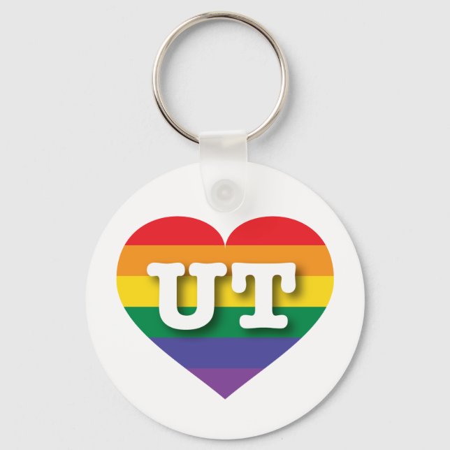 I Liebe Utah Rainbow Heart Schlüsselanhänger (Vorderseite)