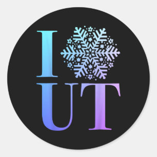 I Liebe Utah Snow Flake Wintersport Snowboard Runder Aufkleber