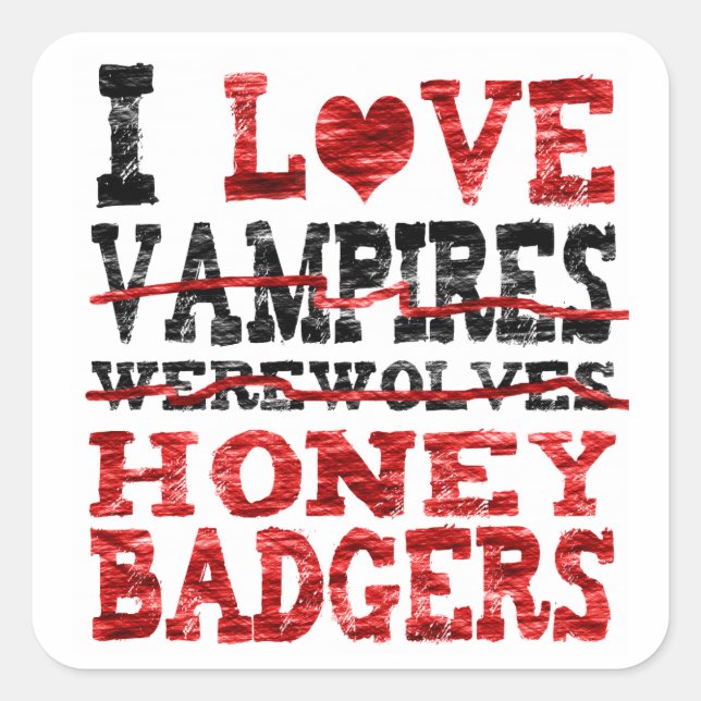 I Liebe Vampire Wölfe Wölfe Honigausweis Quadratischer Aufkleber (Vorderseite)