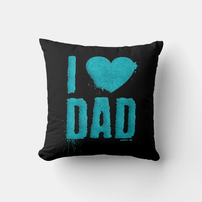 I Liebe Vater Aquamariner Glitzer Typografie | Kis Kissen (Vorderseite)